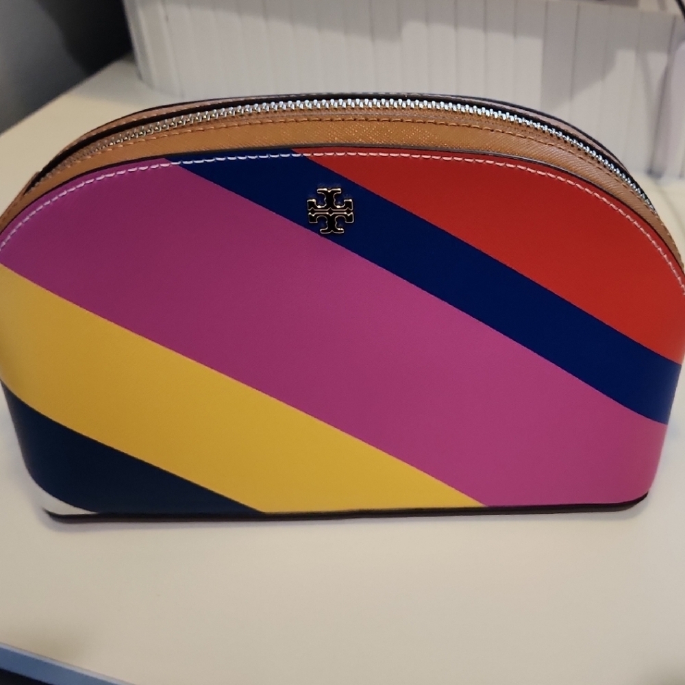 Tory Burch Multicolor Striped Large Cosmetic Bag